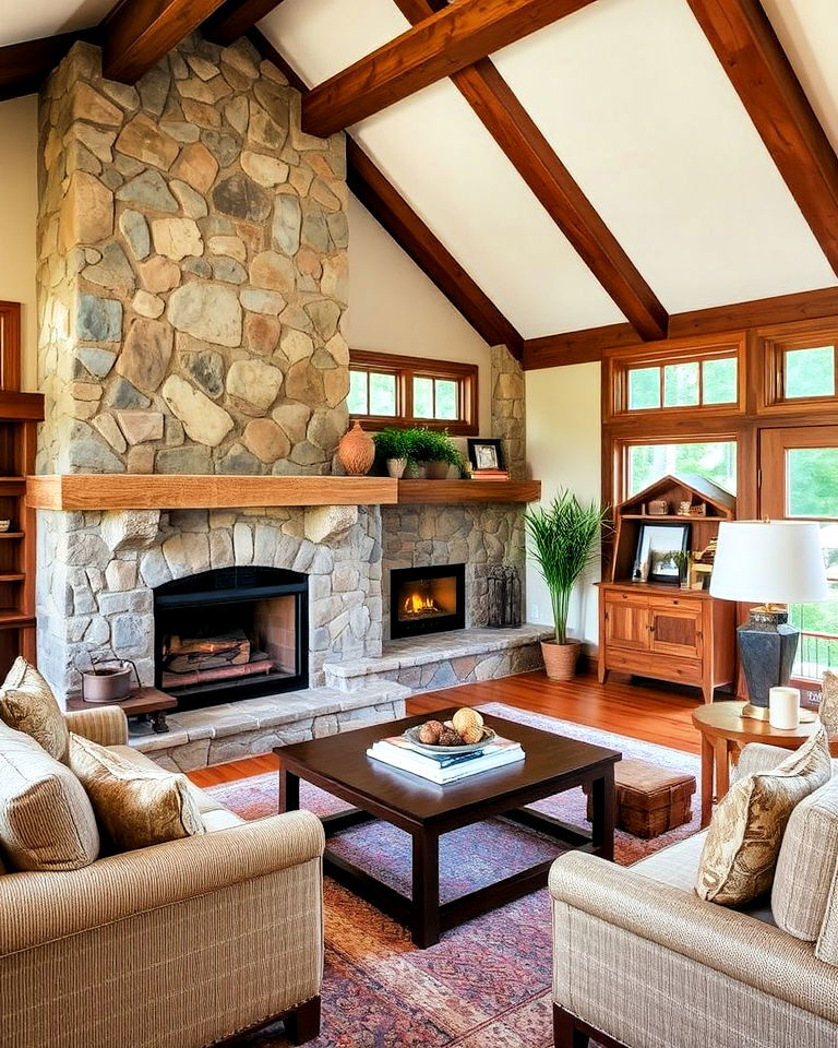 natural stone accents for timeless beauty - 30 Craftsman Living Room Ideas