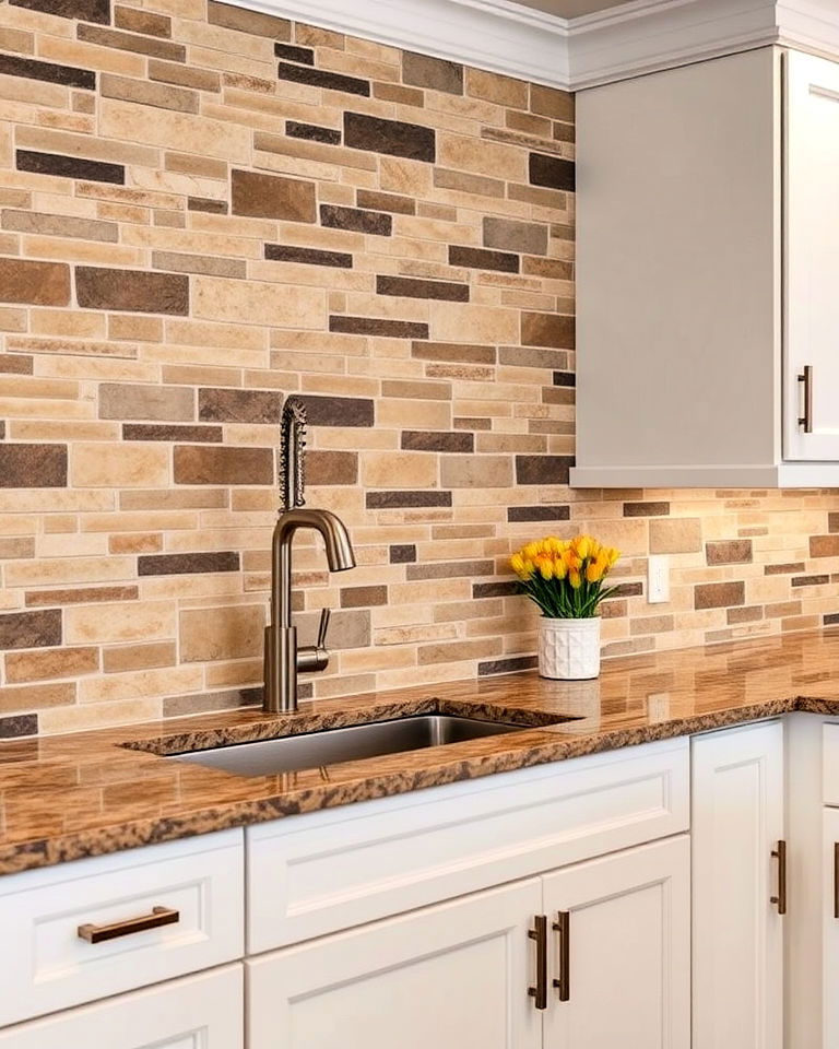 natural stone backsplash for white cabinets - 40 Kitchen Backsplash Ideas for White Cabinets