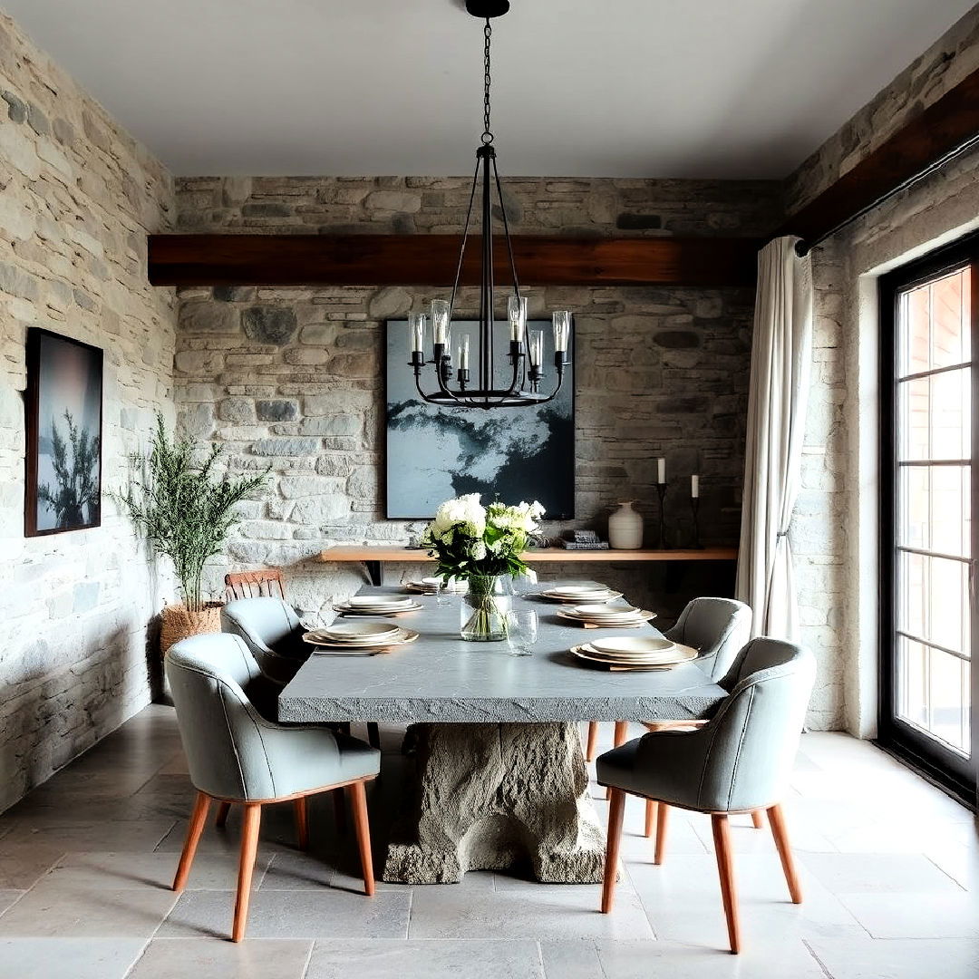 natural stone elements for gray dining room - 25 Gray Dining Room Ideas