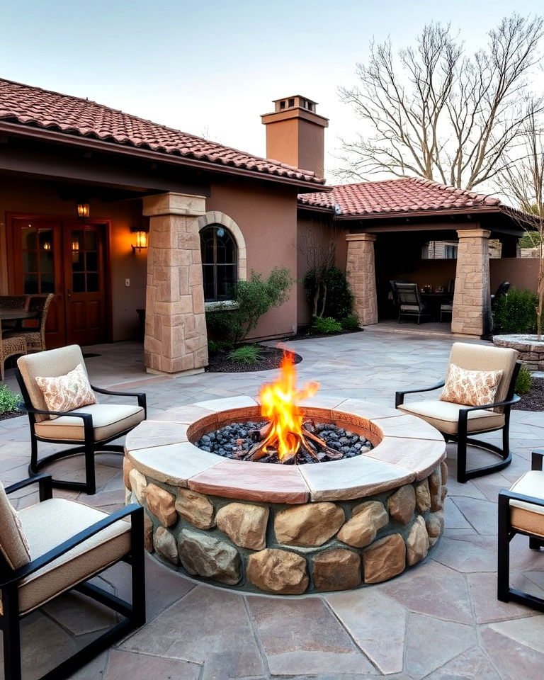 natural stone fire pit for mediterranean patio - 25 Mediterranean Patio Ideas
