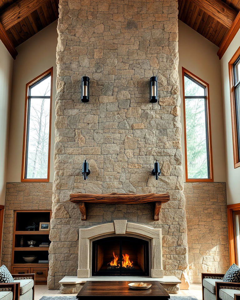 natural stone floor to ceiling stone fireplace - 20 Floor-to-Ceiling Stone Fireplace Ideas
