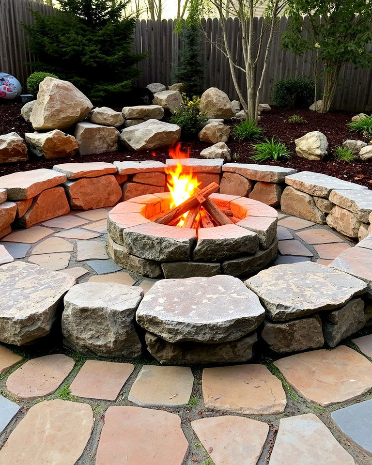 natural stone for fire pit surround - 30 Rustic Landscaping Ideas
