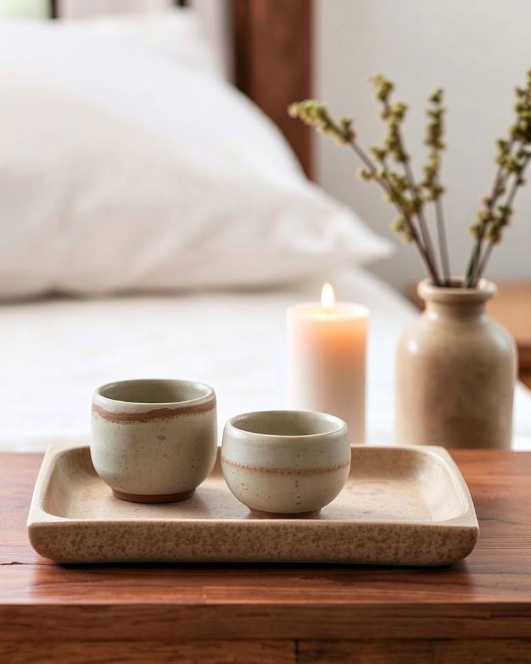 natural stoneware dinnerware - 20 Wabi Sabi Bedroom Ideas