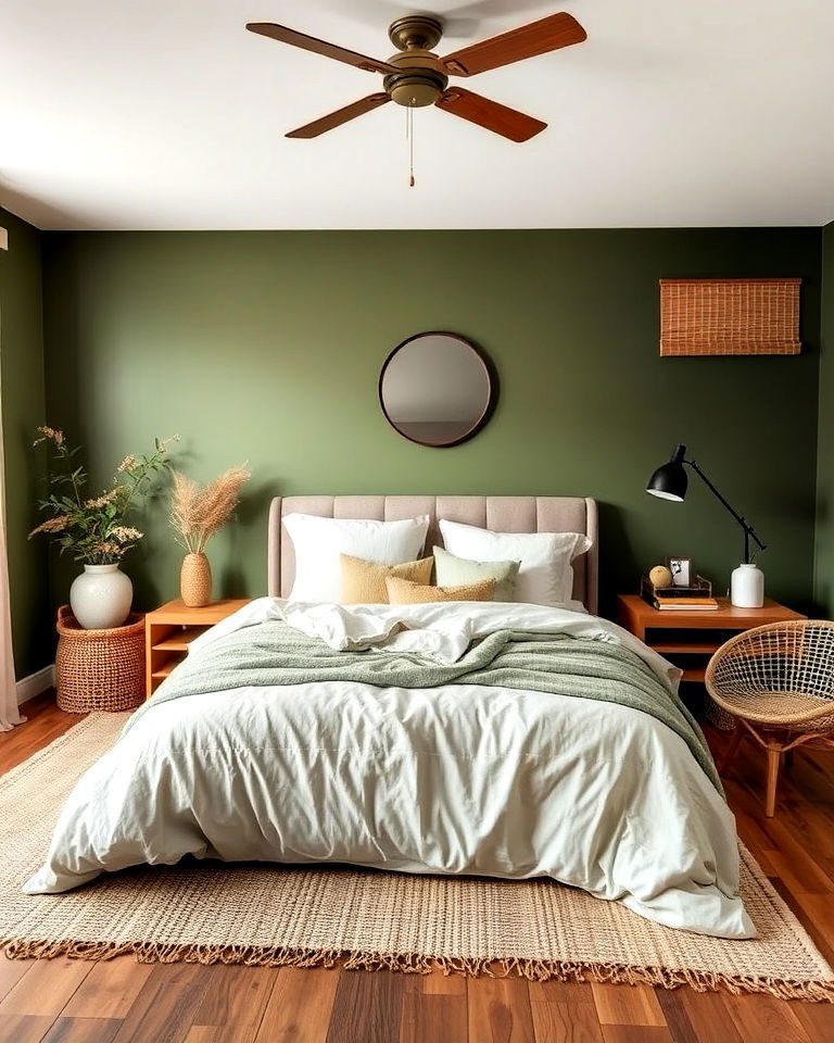 natural textures for olive green bedroom - 25 Olive Green Bedroom Ideas