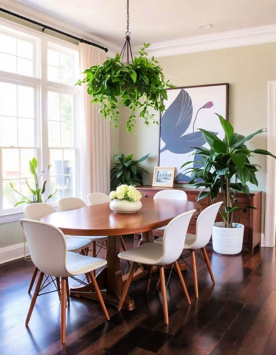 natural vibe refreshing greenery - 15 Dark Wood Floor Dining Room Ideas