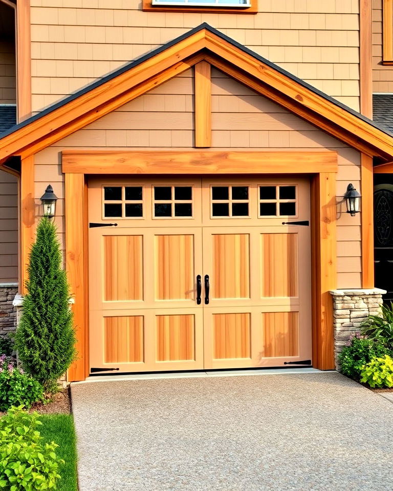 natural wood accents for exterior garage door trim - 20 Exterior Garage Door Trim Ideas