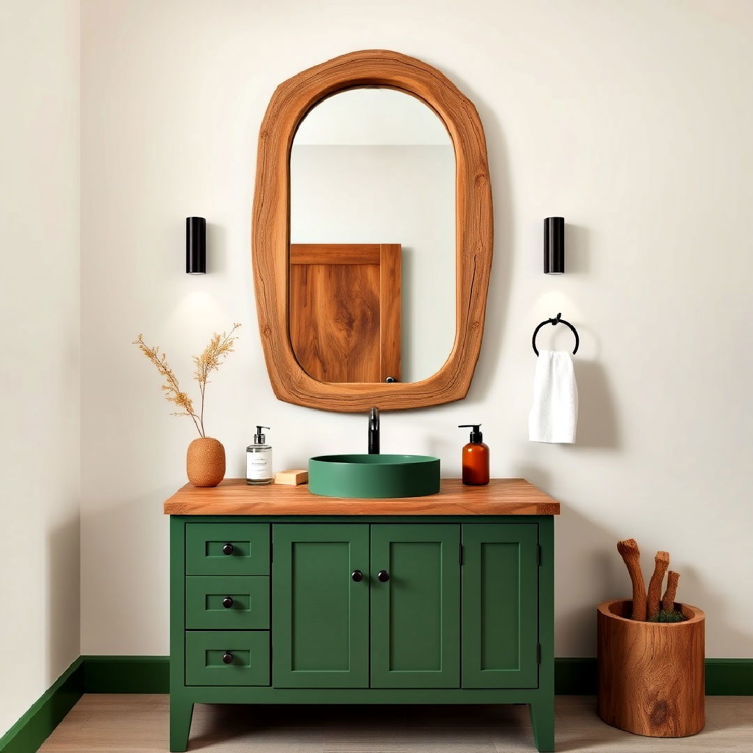 natural wood accents for green vanity - 15 Bathroom With Green Vanity