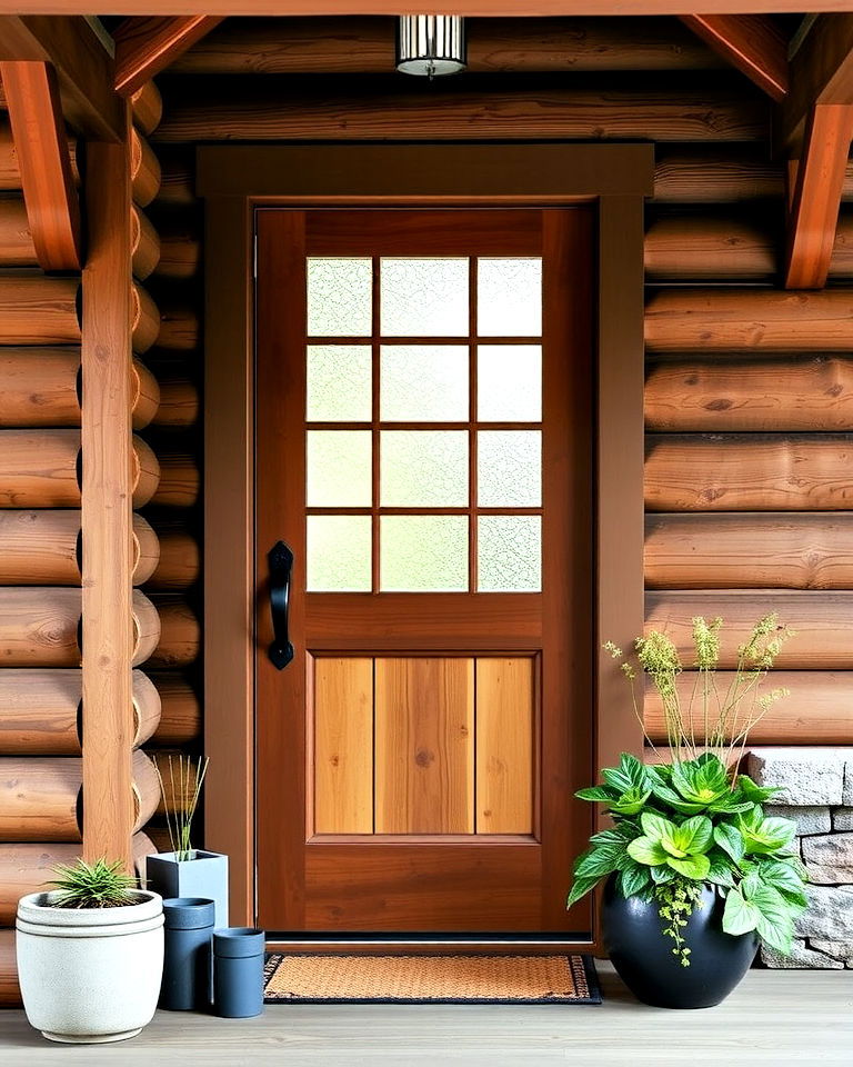 natural wood cottage door with glass panels - 25 Cottage Front Door Ideas