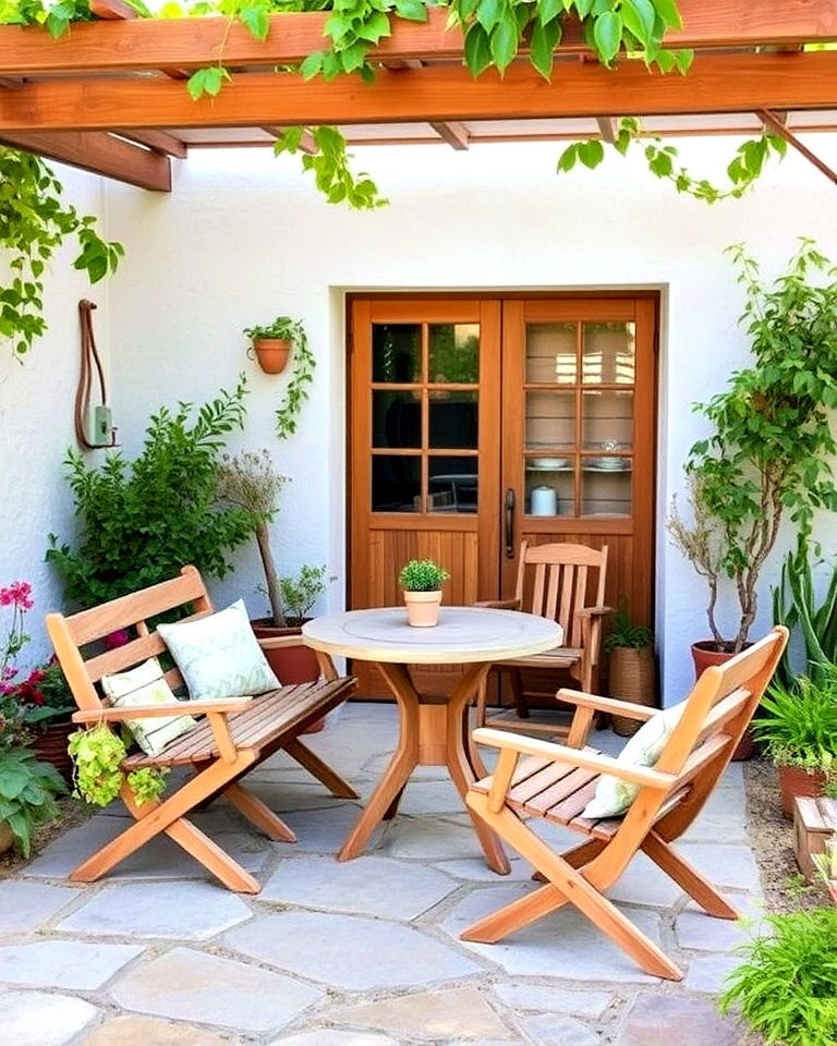 natural wood elements for greek garden - 30 Greek Garden Ideas