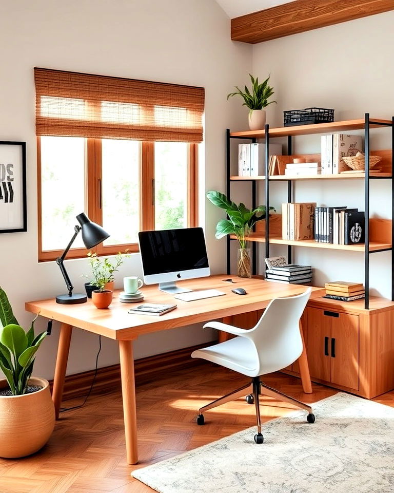 natural wood elements for modern office - 40 Modern Home Office Ideas