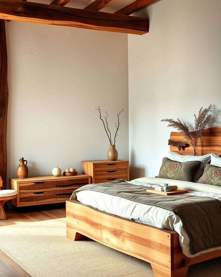 natural wood furniture for wabi sabi bedroom - 20 Wabi Sabi Bedroom Ideas