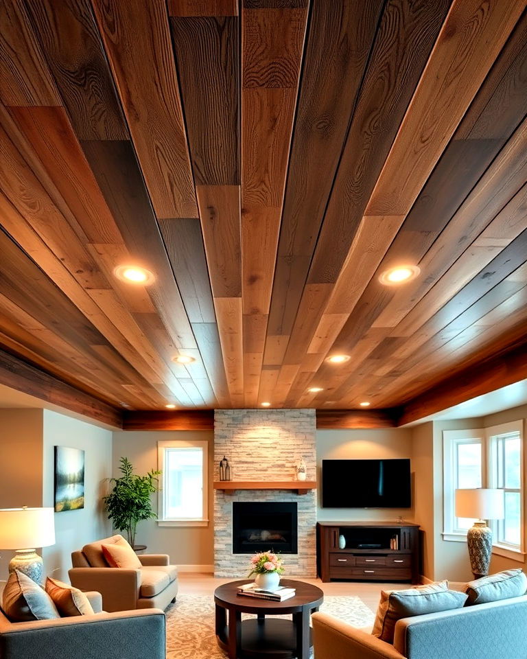 natural wood paneling for basement ceiling - 25 Exposed Basement Ceiling Ideas