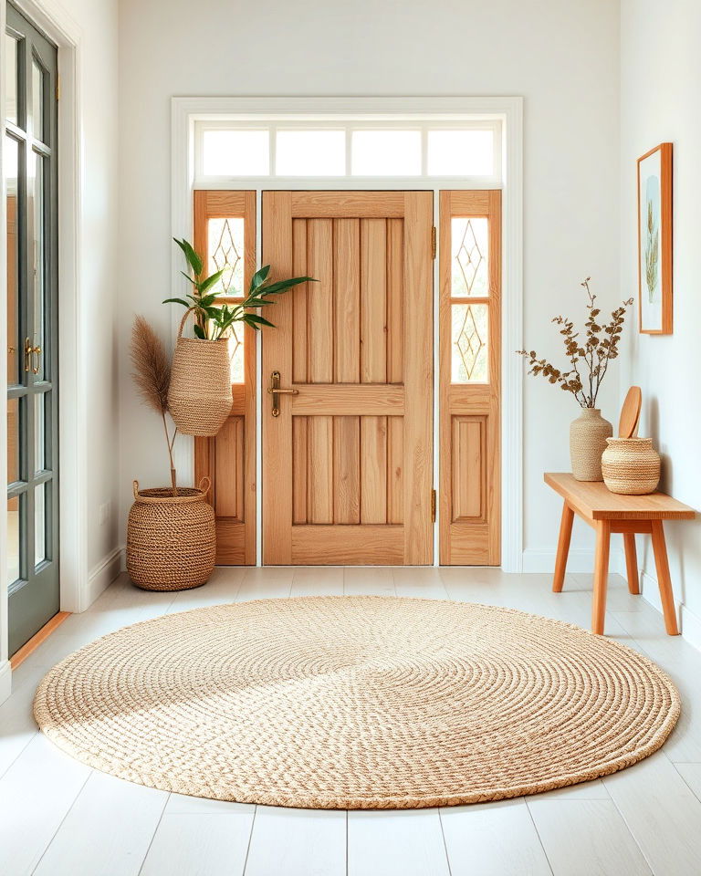 nature inspired area rug for scandinavian entryway - 20 Scandinavian Entryway Ideas