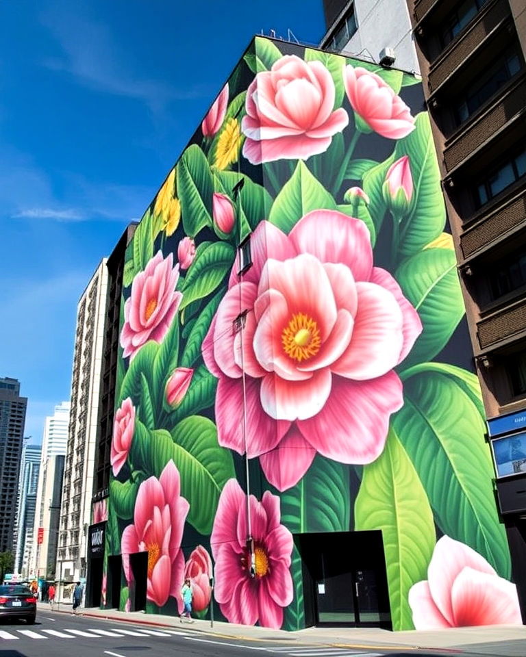 nature inspired escape mural on building - 20 Flower Murals on Buildings