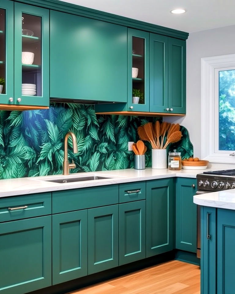 nature inspired green and blue color schemes - 20 Tropical Kitchen Ideas