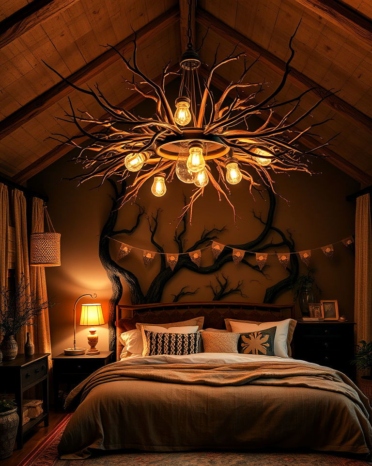 nature inspired lighting ideas - 20 Forest-Themed Bedroom Ideas