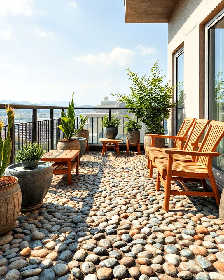 nature inspired pebble flooring - 25 Balcony Flooring Ideas