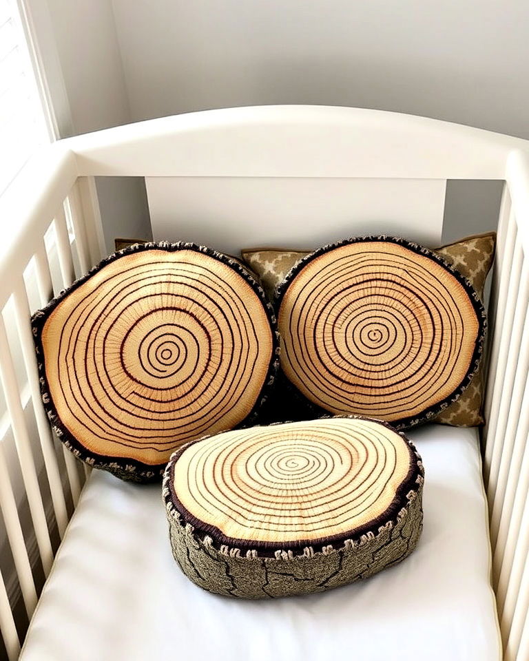 nature inspired tree trunk pillows - 20 Nature Themed Nursery Ideas