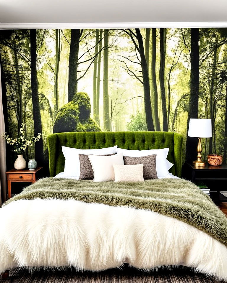 nature inspired vibe faux fur throw - 20 Forest-Themed Bedroom Ideas