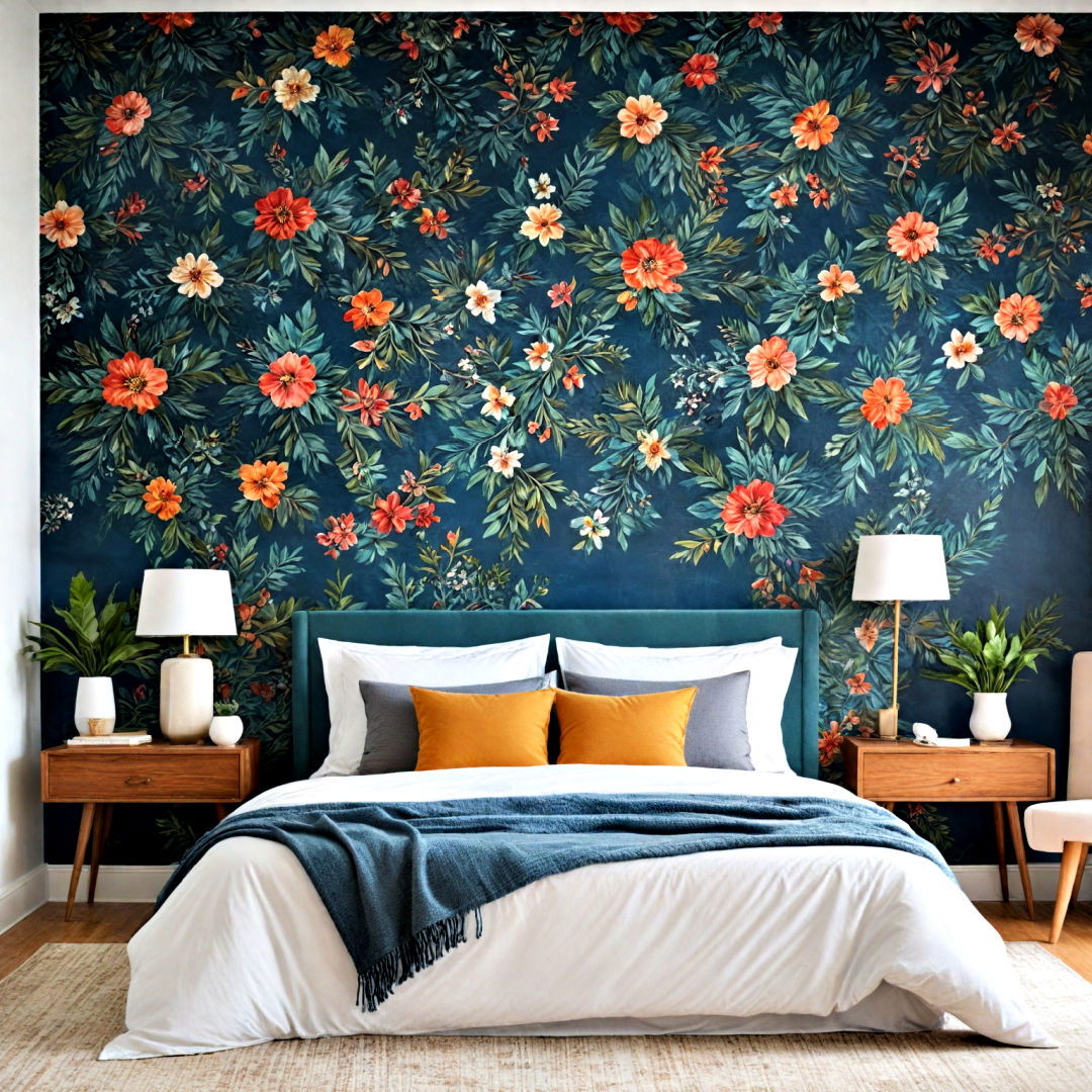 nature inspired wall mural - 40 Boho Bedroom Ideas