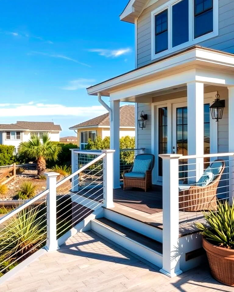 nautical cable railings for front porch - 25 Front Porch Railing Ideas