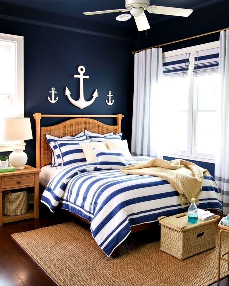 nautical inspired dark blue bedroom - 30 Dark Blue Bedroom Ideas