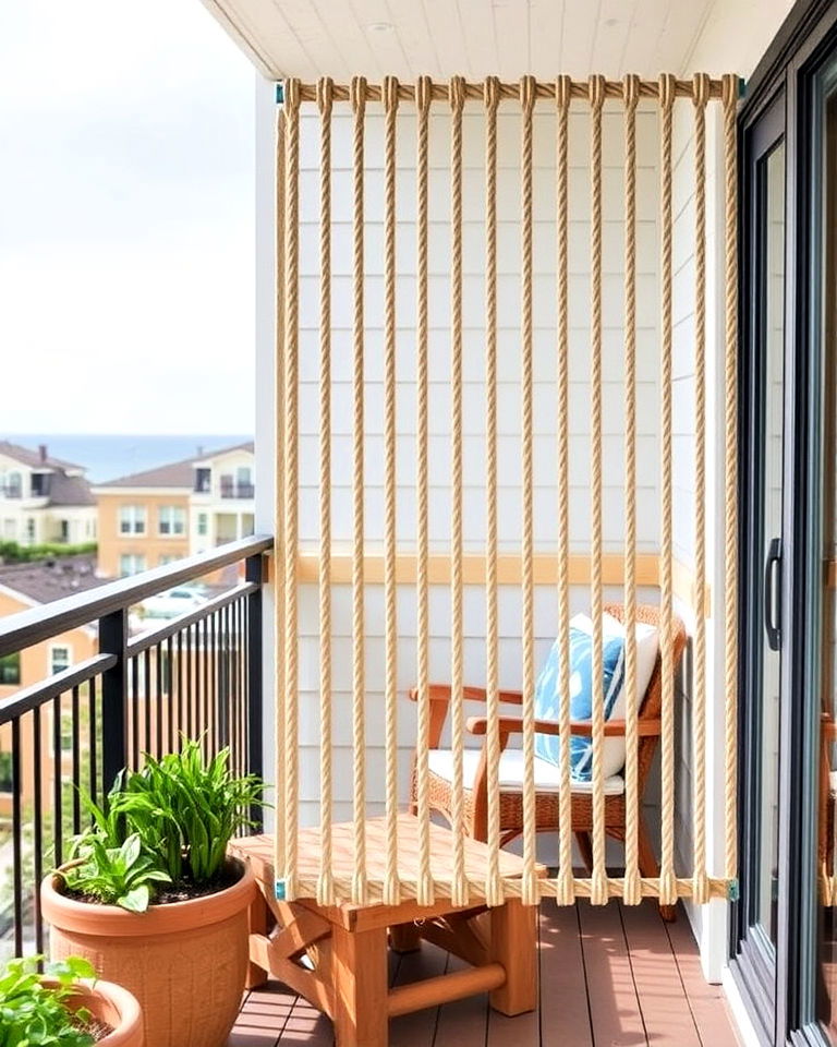 nautical inspired rope divider - 20 Balcony Divider Ideas