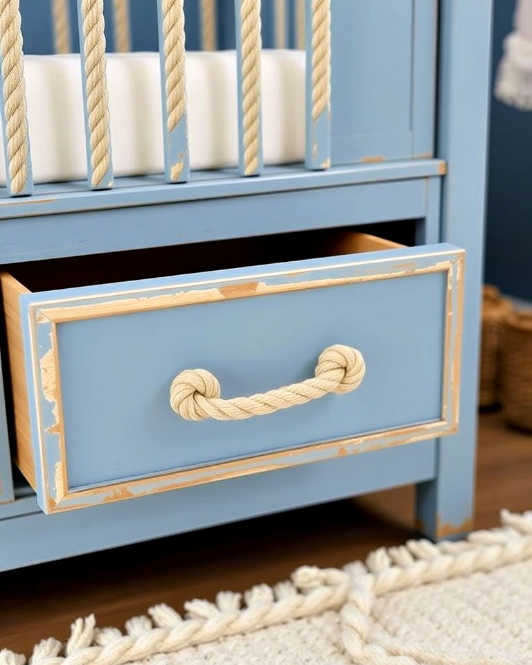 nautical nursery with rope accents on furniture - 25 Nautical Nursery Ideas