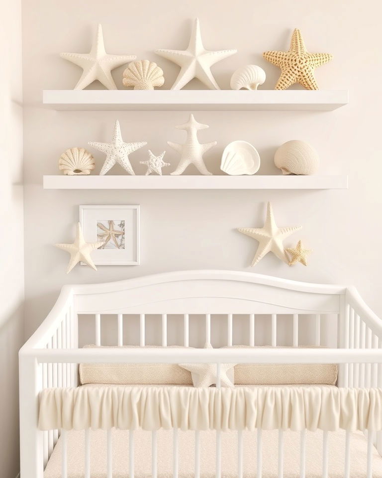 nautical nursery with starfish and seashell decor - 25 Nautical Nursery Ideas