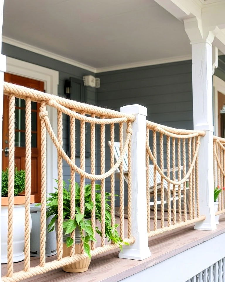 nautical themed rope railings - 25 Front Porch Railing Ideas