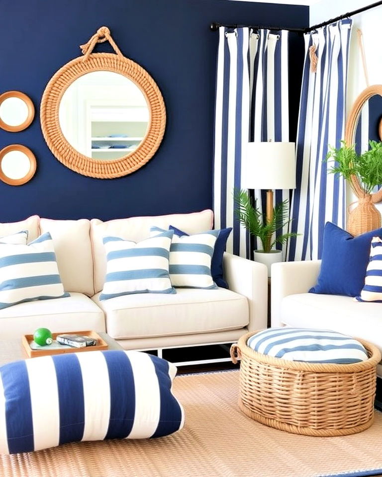 nautical vibe with a blue and green palette - 20 Blue and Green Living Room Ideas