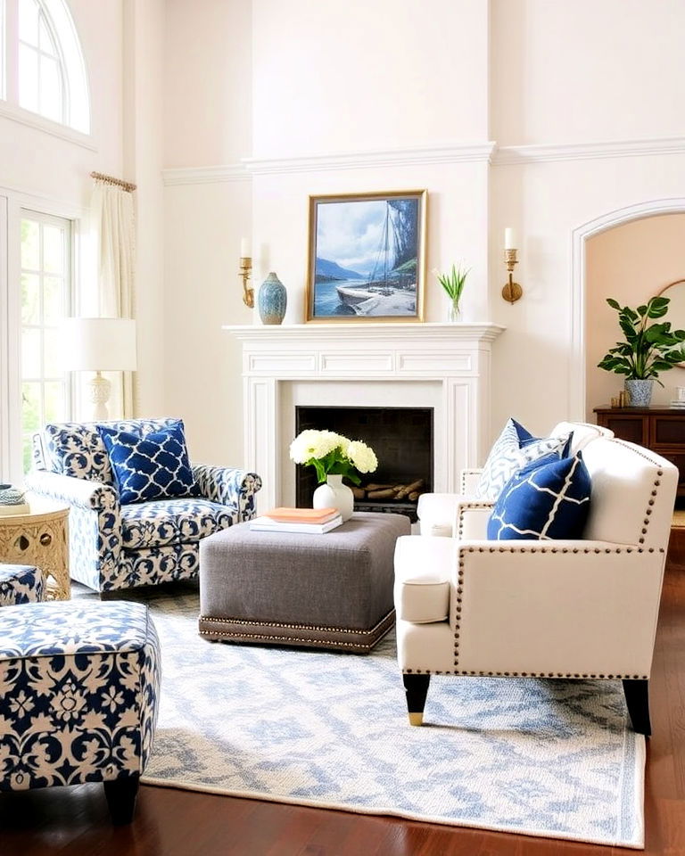 navy and cream upholstery for living room - 25 Navy and Cream Living Room Ideas