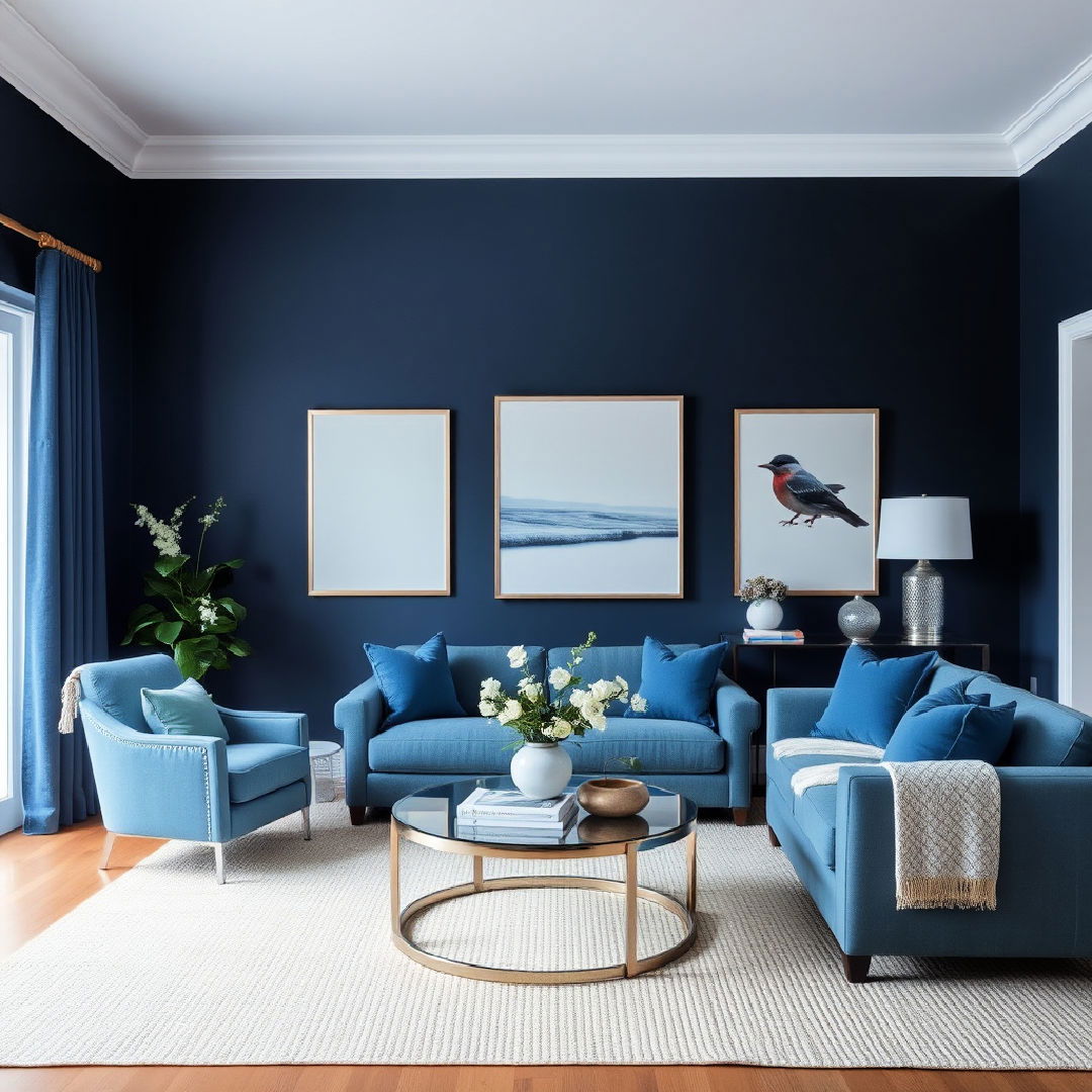 navy and indigo monochrome - 25 Monochromatic Living Room Ideas