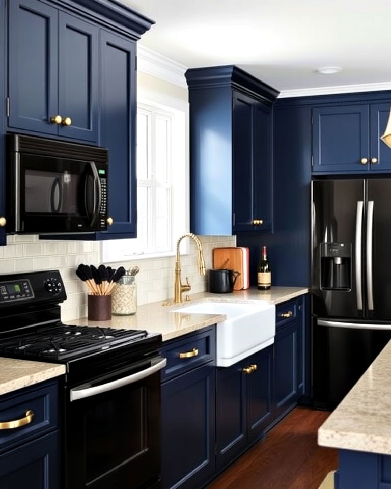 navy blue cabinets to add depth - 20 What Color Cabinets Go With Black Appliances