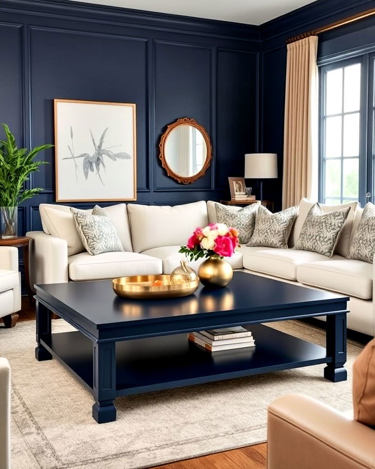 navy blue coffee table for living room - 25 Navy Blue Living Room Ideas