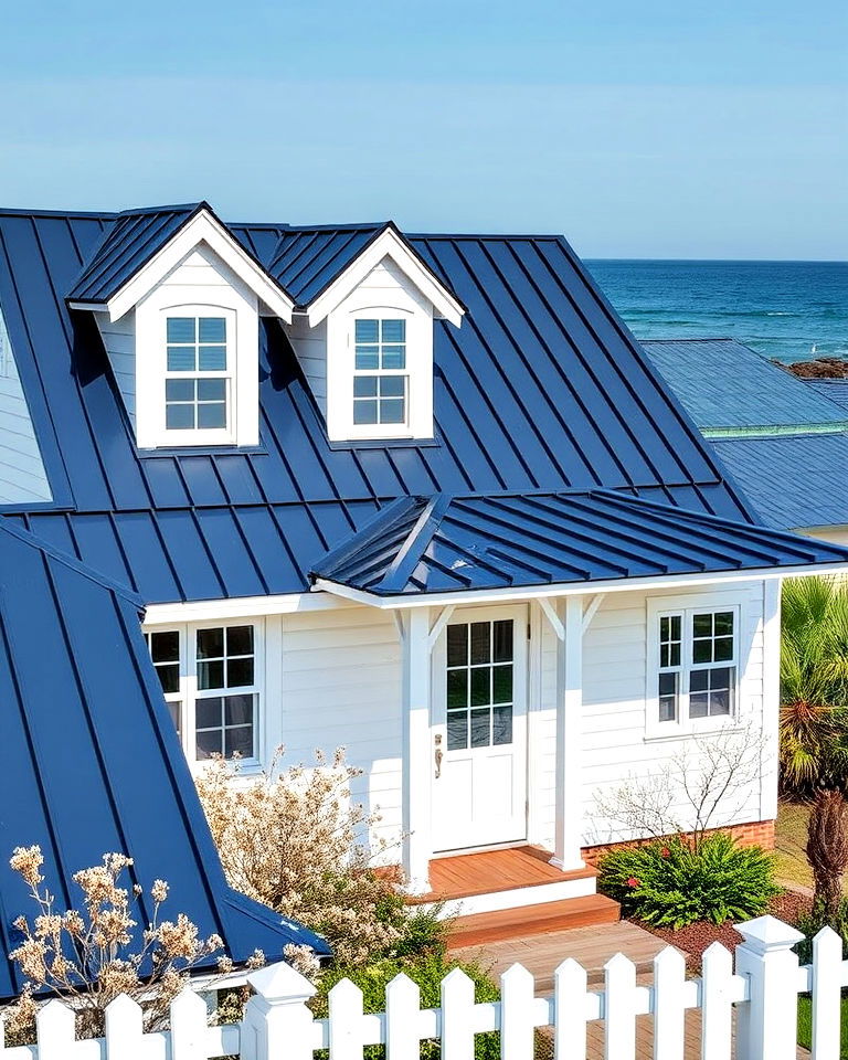 navy blue metal roof for coastal cottage - 25 Houses With Blue Metal Roofs