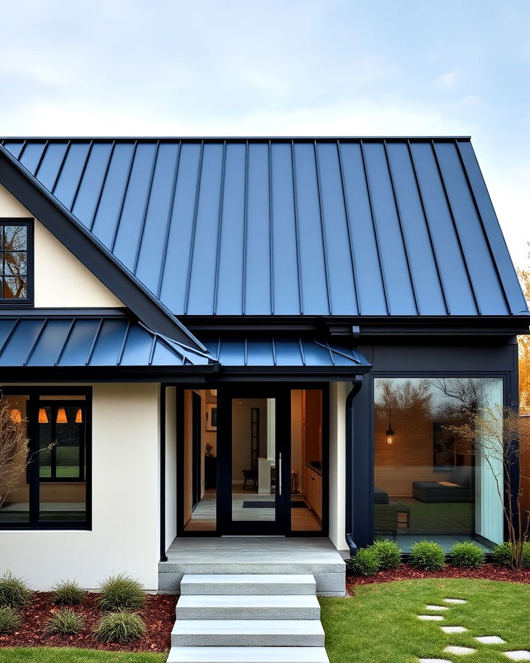 navy blue roof for contemporary home - 25 Houses With Blue Metal Roofs