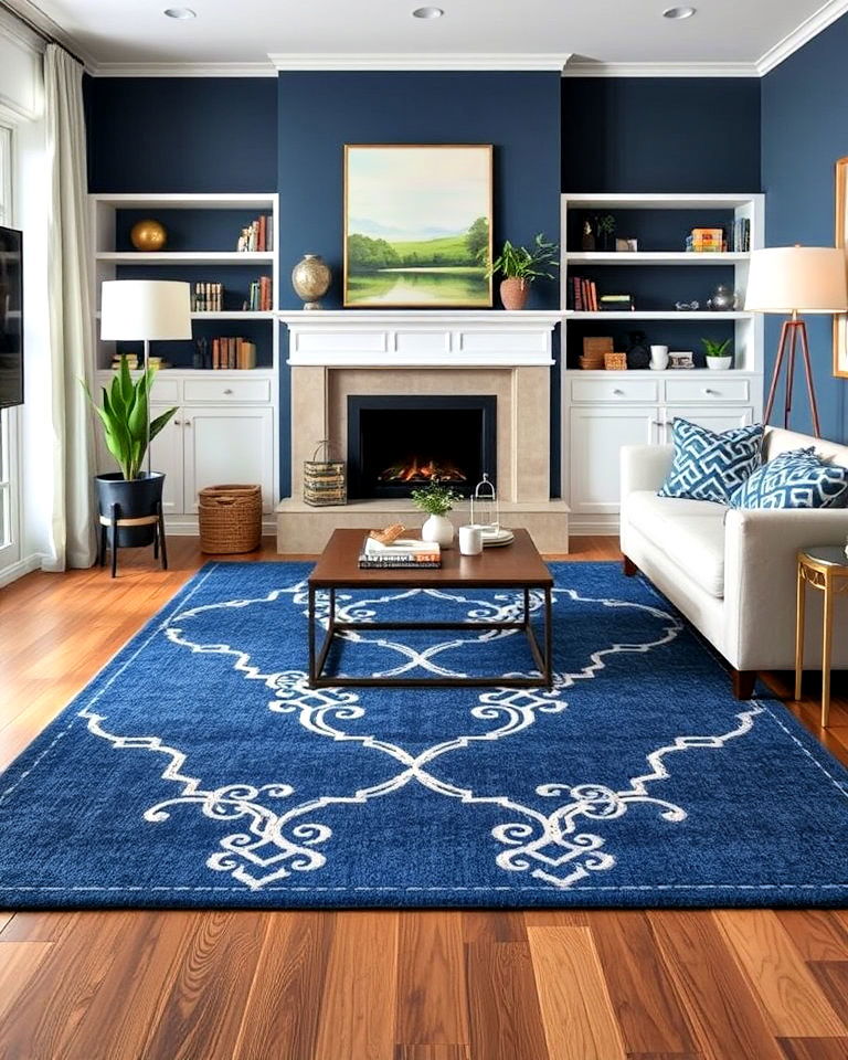 navy blue rug for living room - 25 Navy Blue Living Room Ideas