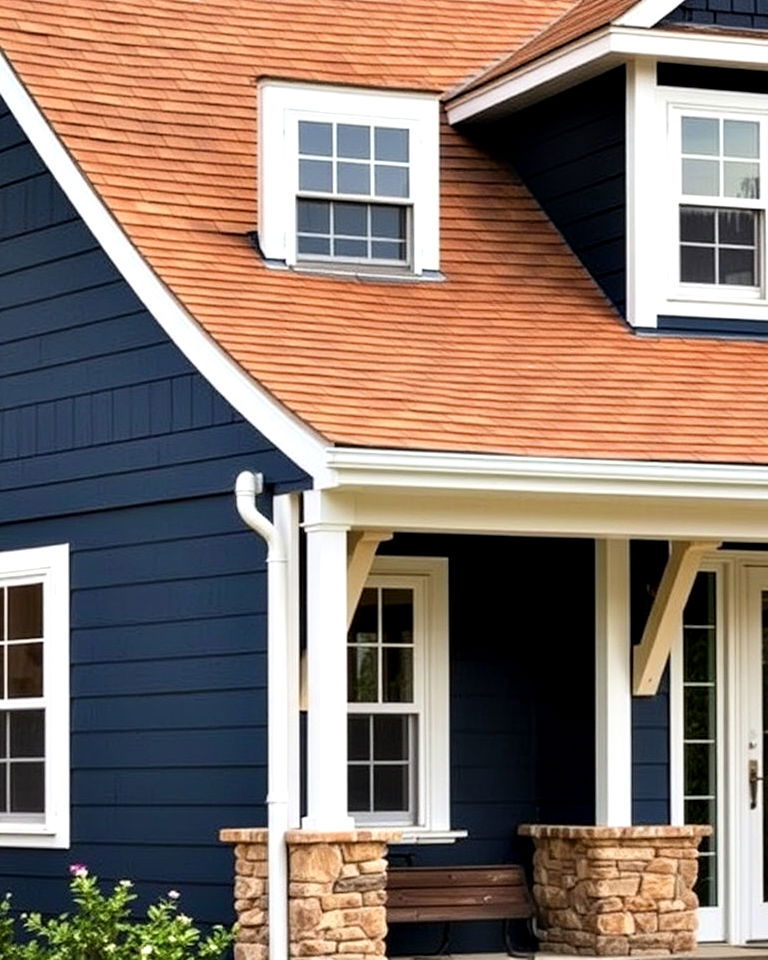 navy blue siding with rustic brown roof - 25 Blue Exterior Home With a Brown Roof Ideas