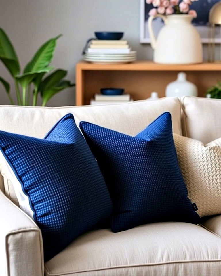 navy blue throw pillows for living room - 25 Navy Blue Living Room Ideas