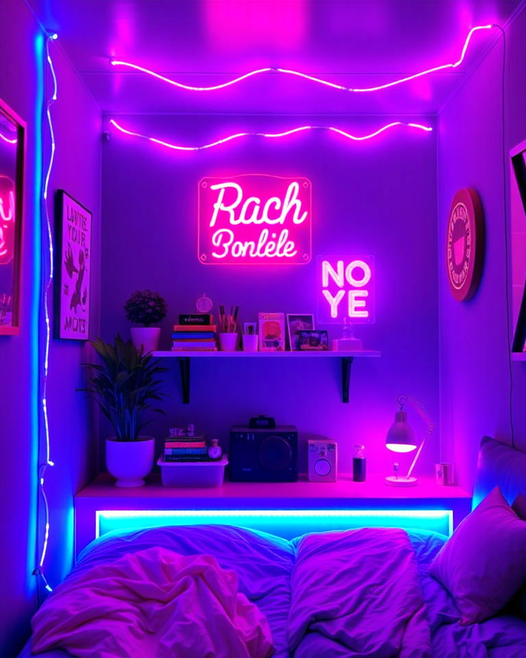 neon accent lighting for vaporwave room - 20 Vaporwave Room Ideas