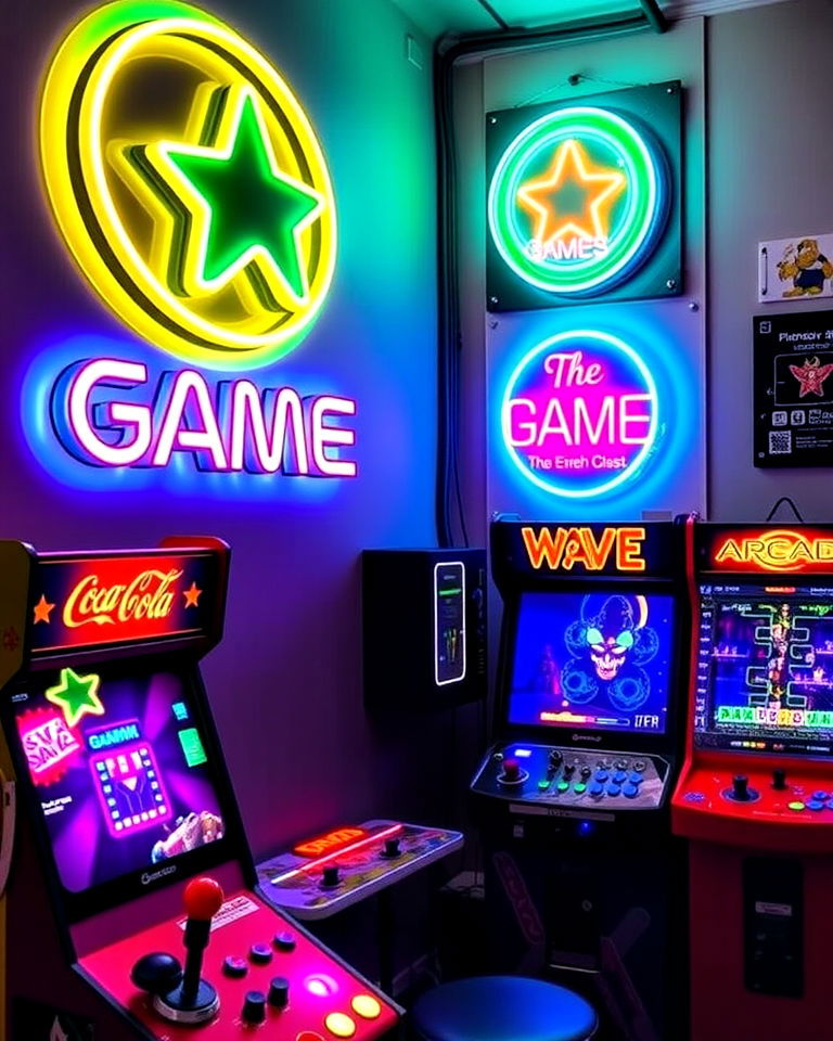 neon lighting for retro game room - 30 Retro Game Room Ideas