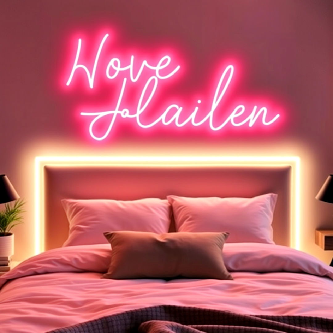 neon lit headboard - 30 Neon Bedroom Ideas