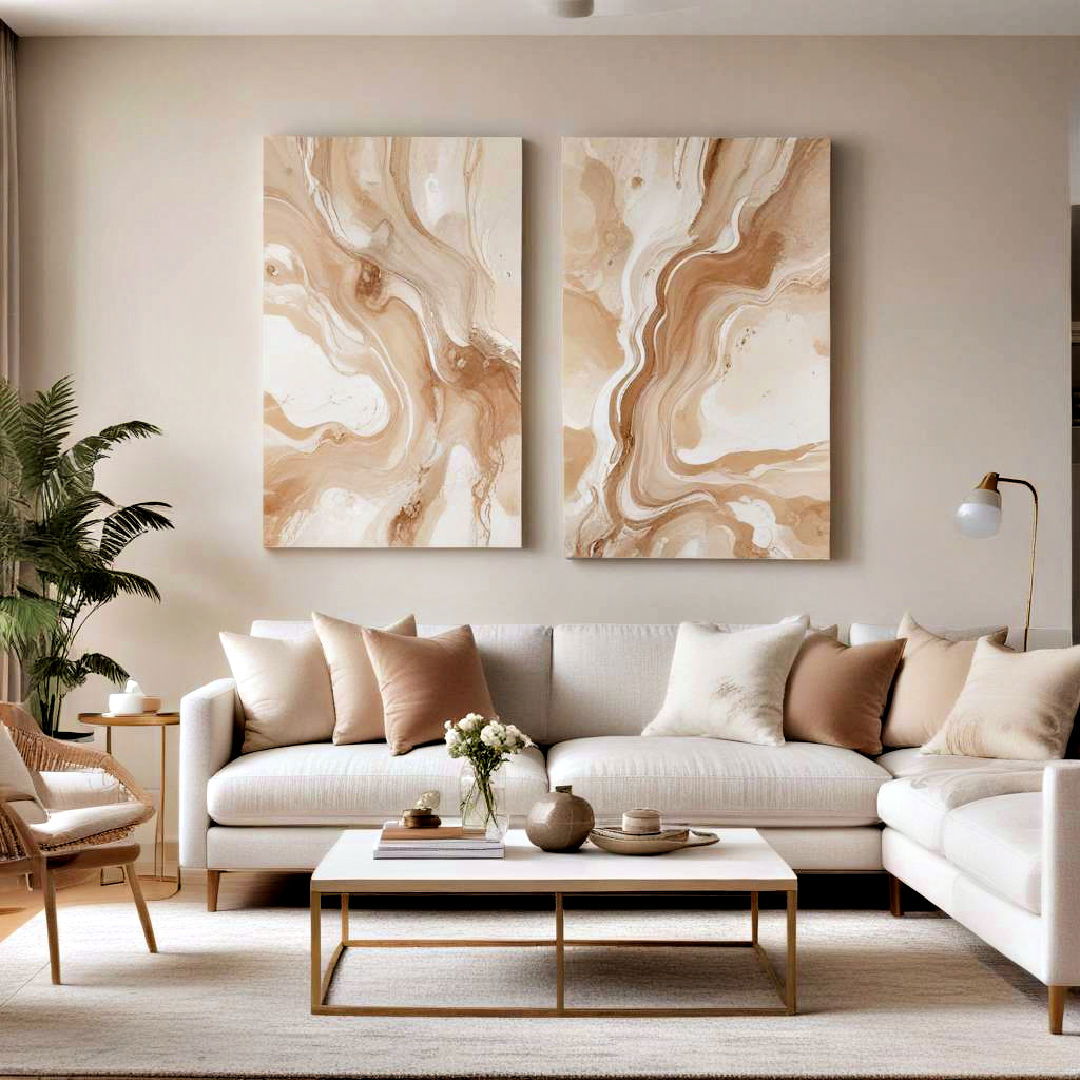 neutral artwork ideas - 40 Neutral Living Room Ideas