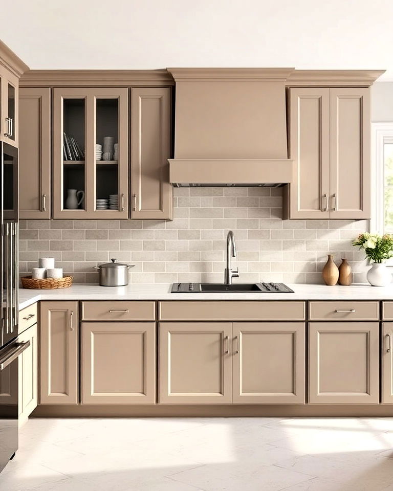 neutral backsplash for taupe cabinets - 25 Taupe Kitchen Cabinet Ideas