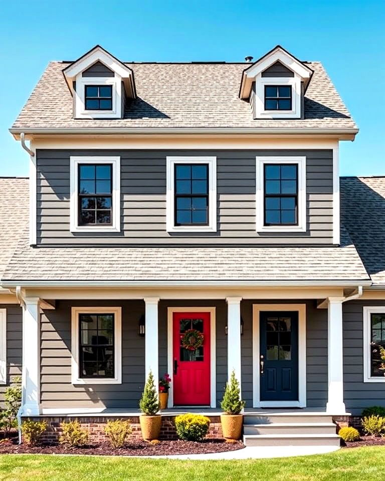 neutral gray base with vibrant accent siding - 20 Two-tone Siding Designs