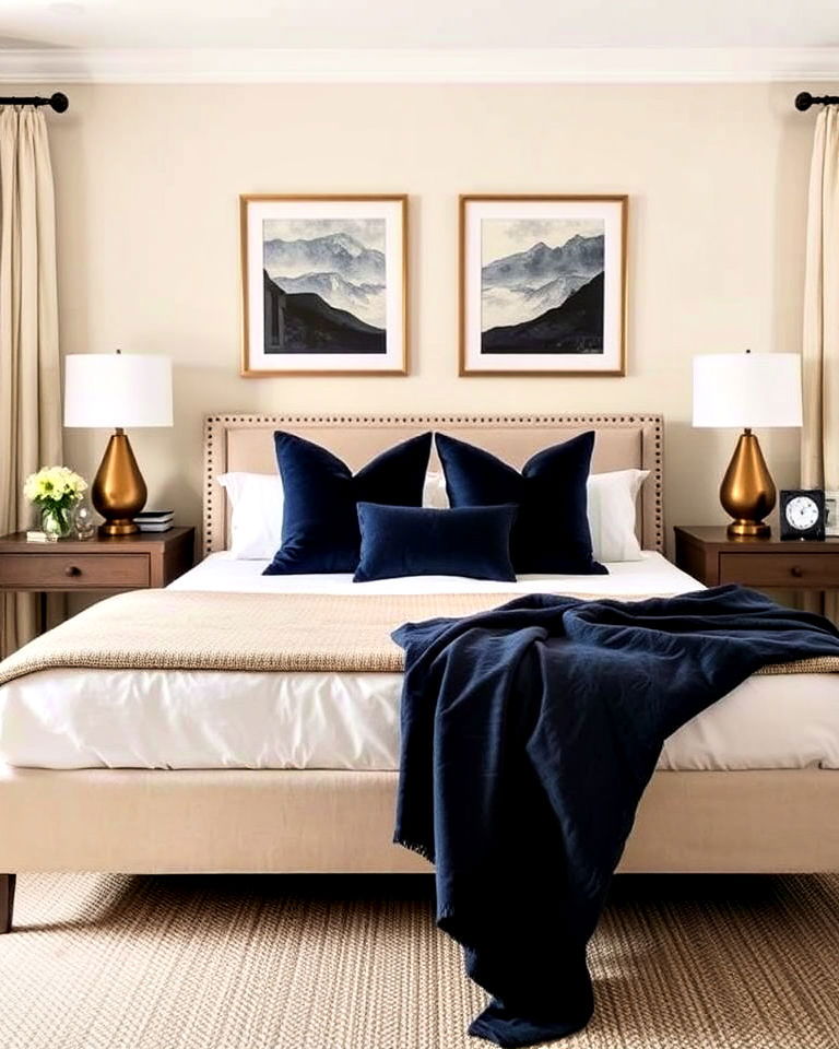 neutral palette and bold accents - 30 Transitional Bedroom Ideas