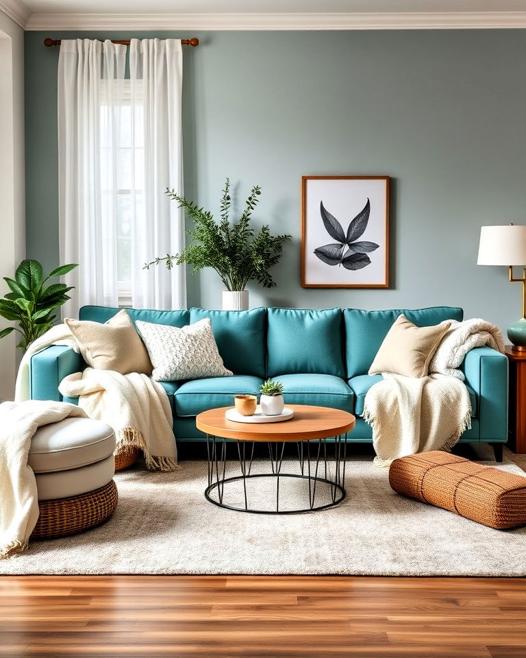 neutral shades for teal couch living room - 20 Teal Couch Living Room Ideas