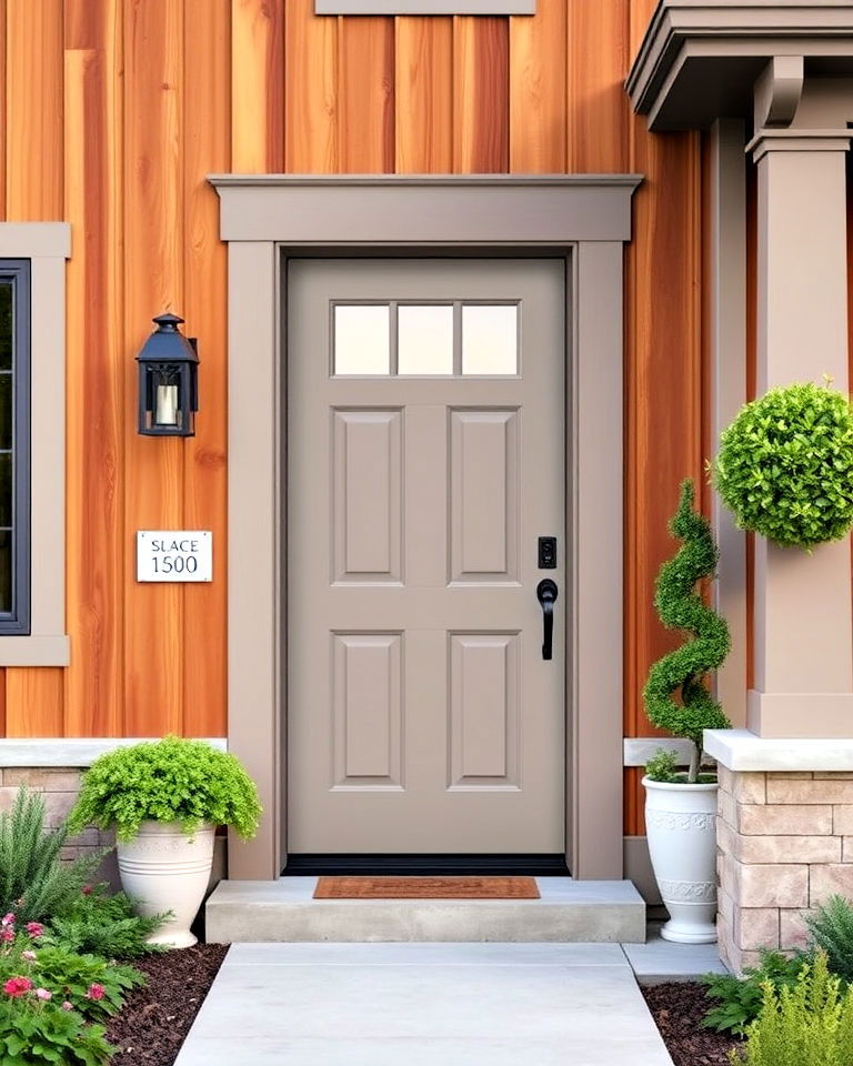 neutral taupe front door - 20 Cedar Front Door Colors Ideas