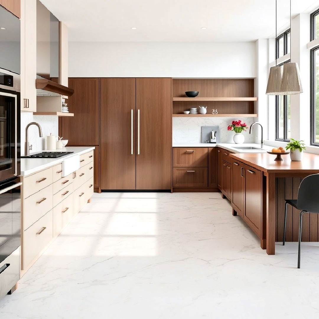 non slip honed marble floor - 20 Marble Kitchen Floor Ideas